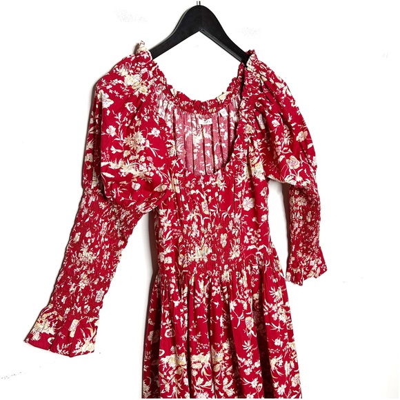 DÔEN Meribel shirred floral-print cotton-poplin midi dress size Small - Picture 5 of 10